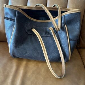 Vintage Ted Gilmer, Empire MI Chic Black and Tan Leather Tote Bag